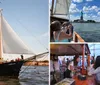 Passengers on a sailboat are capturing photos of the Statue of Liberty on a sunny day